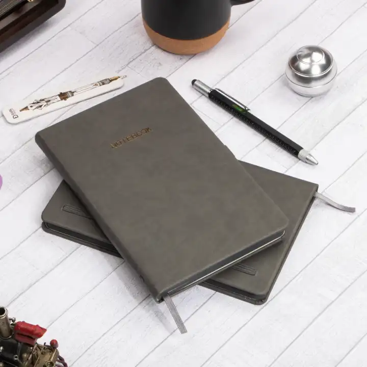 13x21 cm Deri Sert Kapak Noktalı Not Okul Defteri - Füme