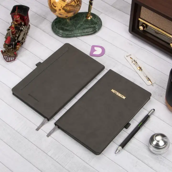 13x21 cm Deri Sert Kapak Noktalı Not Okul Defteri - Füme