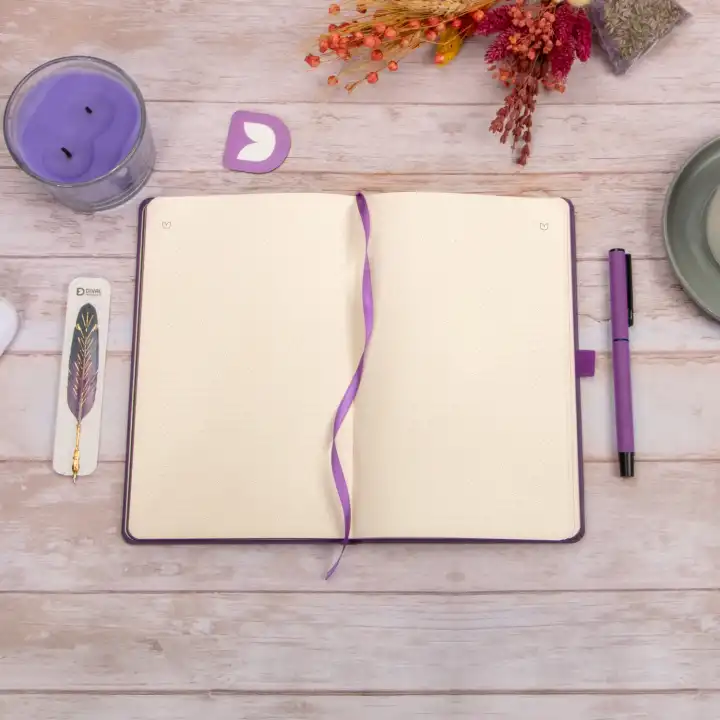 13x21 cm Deri Sert Kapak Noktalı Not Okul Defteri - Mor