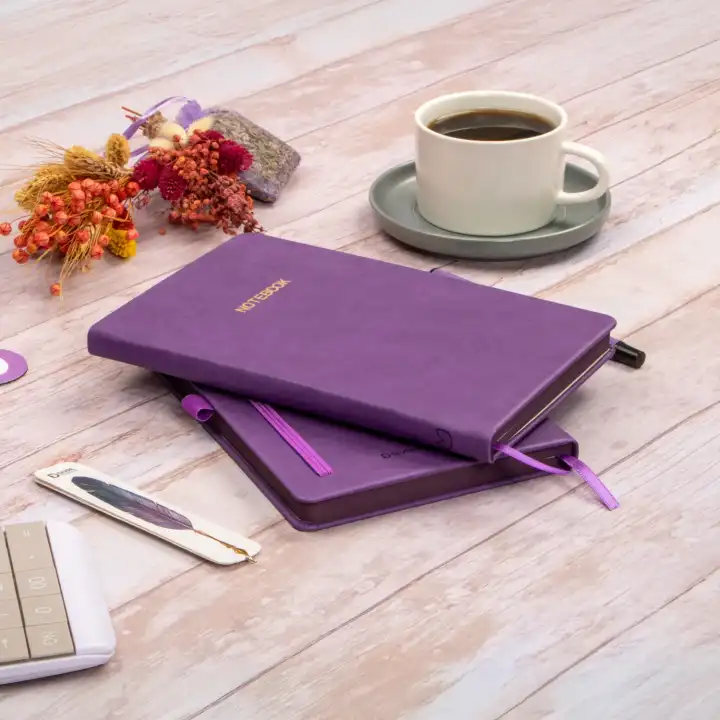 13x21 cm Deri Sert Kapak Noktalı Not Okul Defteri - Mor
