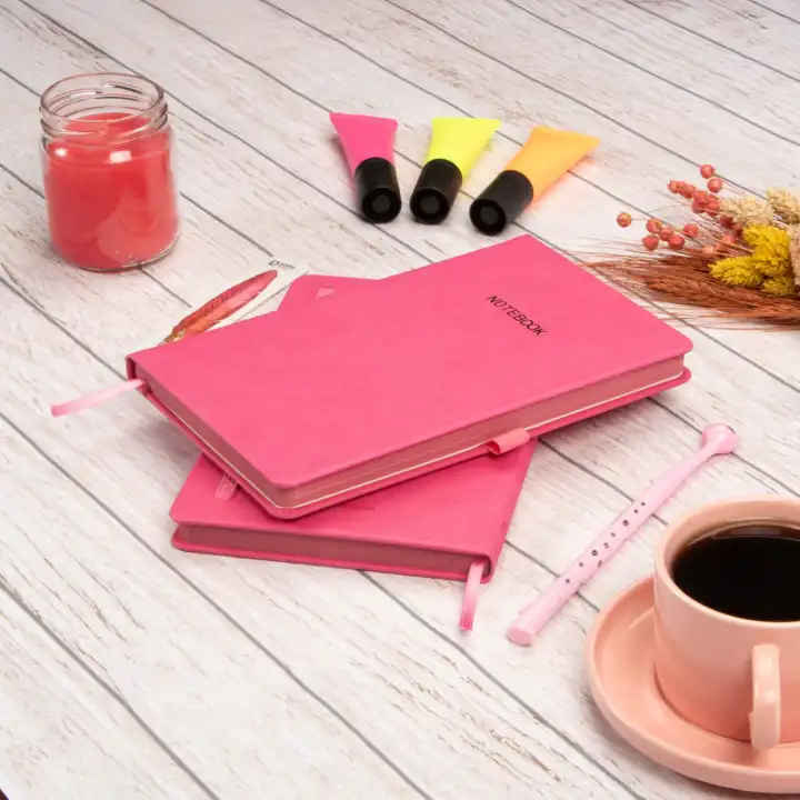 13x21 cm Deri Sert Kapak Noktalı Not Okul Defteri - Pembe