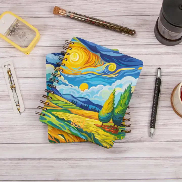 16,5x20 cm Sert Kapak Noktalı Spiralli Not Okul Defteri - Van Gogh