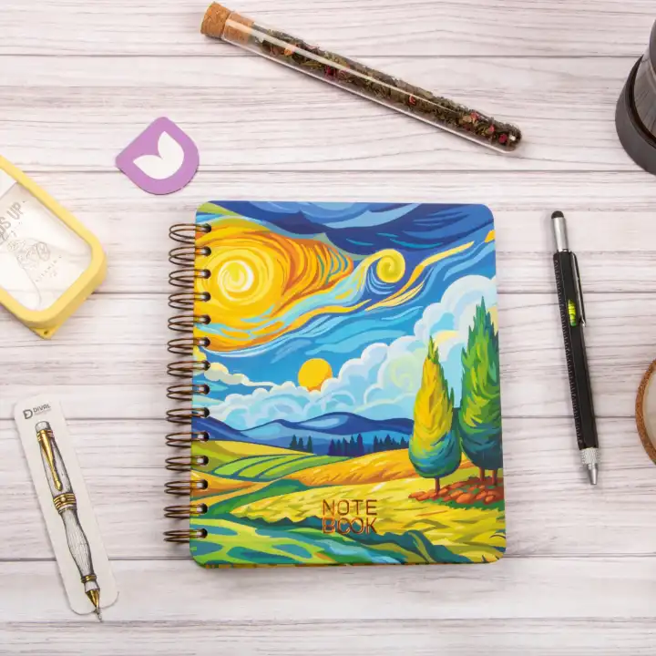 16,5x20 cm Sert Kapak Noktalı Spiralli Not Okul Defteri - Van Gogh