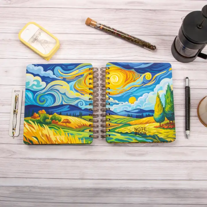 16,5x20 cm Sert Kapak Noktalı Spiralli Not Okul Defteri - Van Gogh