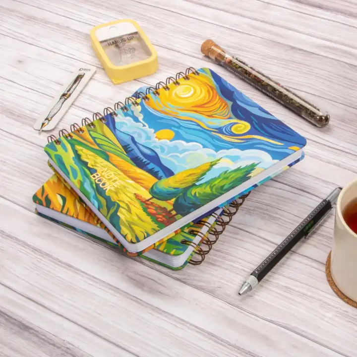 16,5x20 cm Sert Kapak Noktalı Spiralli Not Okul Defteri - Van Gogh