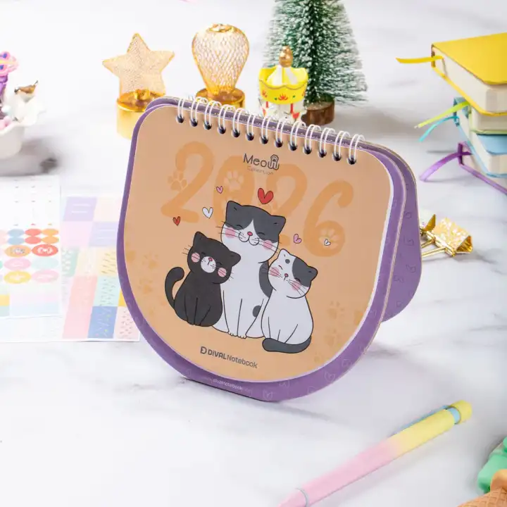 2026 Kedili Hacıyatmaz Masa Takvimi – Meow Kedi Serisi Dekoratif Masaüstü Takvim