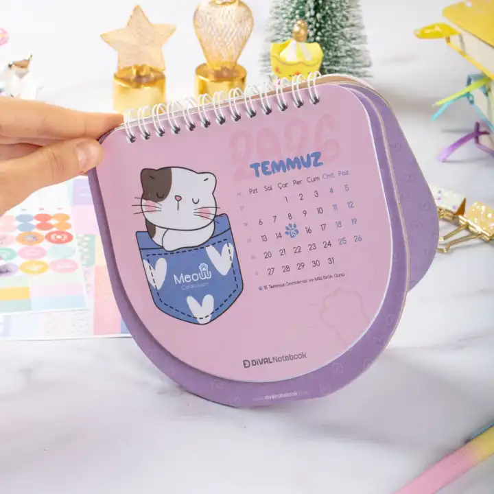 2026 Kedili Hacıyatmaz Masa Takvimi – Meow Kedi Serisi Dekoratif Masaüstü Takvim