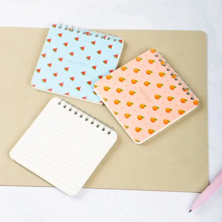 10x10 cm Spiralli Cep Defteri 3lü Set – Karton Kapak Mini Not Defteri – Meyve Desenli 2