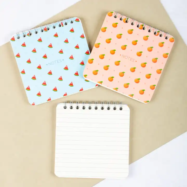 10x10 cm Spiralli Cep Defteri 3lü Set – Karton Kapak Mini Not Defteri – Meyve Desenli 2