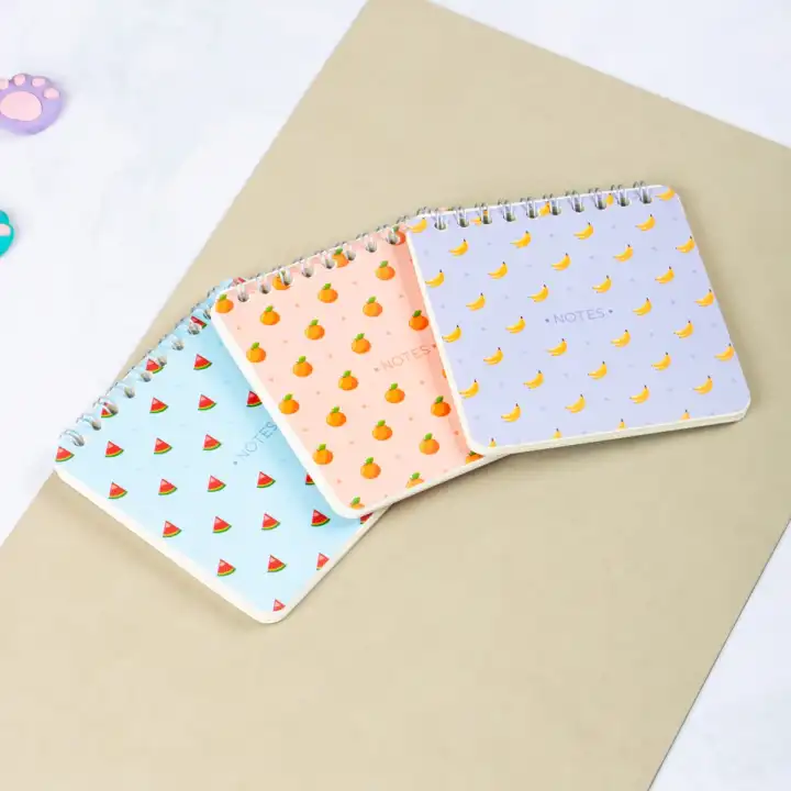 10x10 cm Spiralli Cep Defteri 3lü Set – Karton Kapak Mini Not Defteri – Meyve Desenli 2