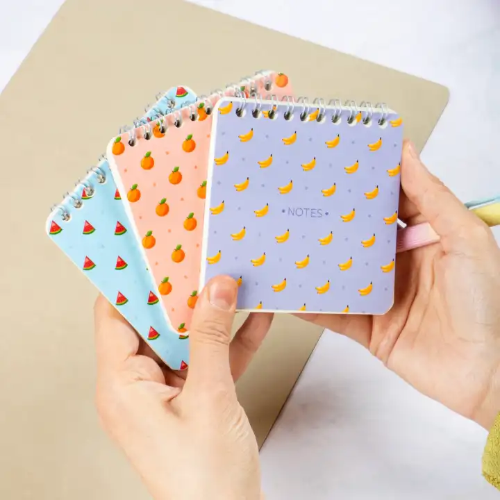 10x10 cm Spiralli Cep Defteri 3lü Set – Karton Kapak Mini Not Defteri – Meyve Desenli 2