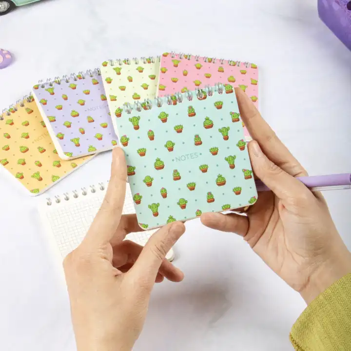 10x10 cm Spiralli Cep Defteri 6lı Set – Karton Kapak Mini Not Defteri – Kaktüs