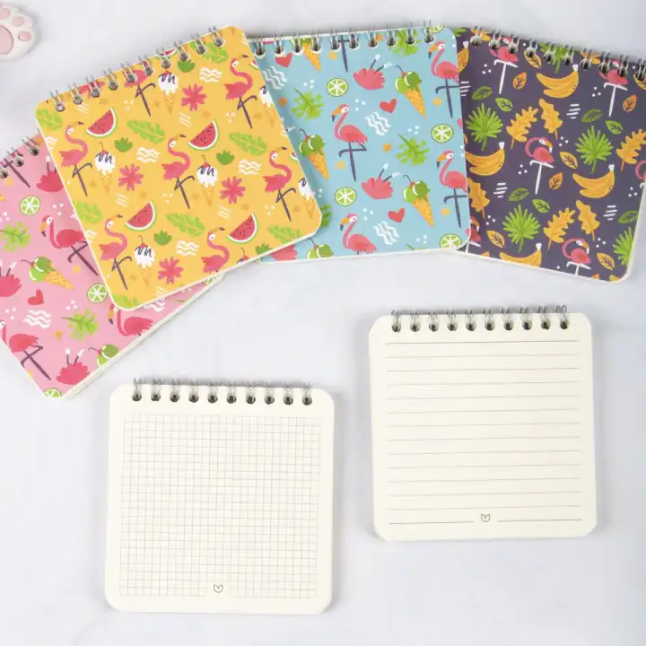 10x10 cm Spiralli Cep Defteri 6lı Set – Karton Kapak Mini Not Defteri – Flamingo