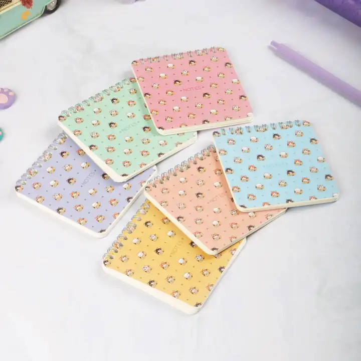 10x10 cm Spiralli Cep Defteri 6lı Set – Karton Kapak Mini Not Defteri – Meow Kedi