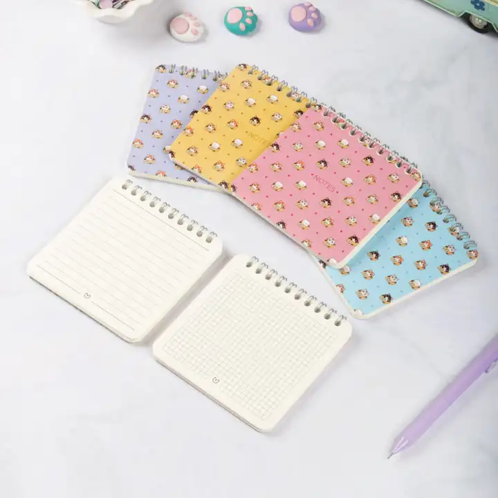 10x10 cm Spiralli Cep Defteri 6lı Set – Karton Kapak Mini Not Defteri – Meow Kedi