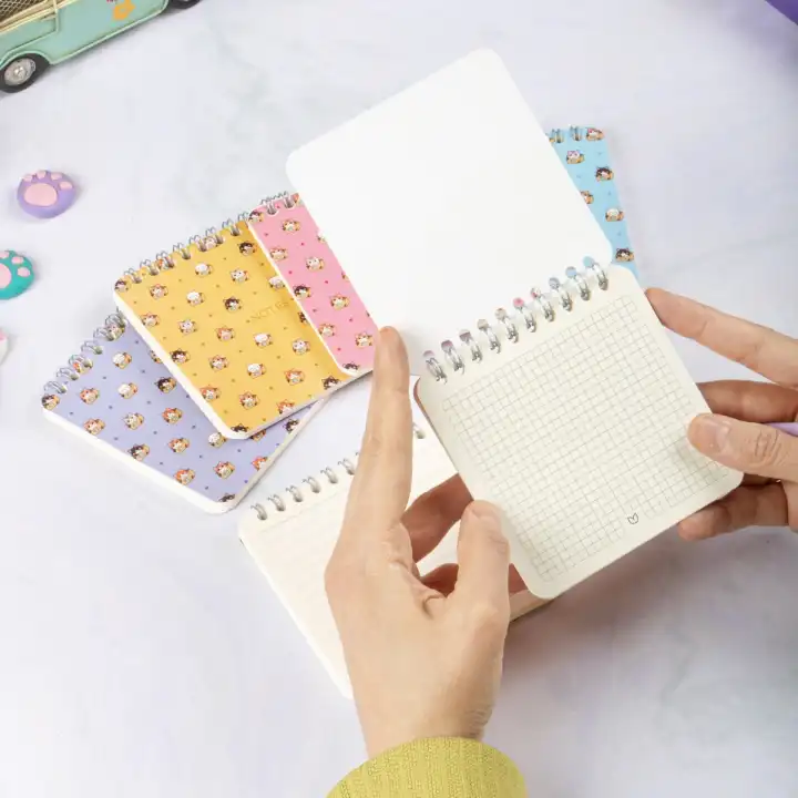 10x10 cm Spiralli Cep Defteri 6lı Set – Karton Kapak Mini Not Defteri – Meow Kedi