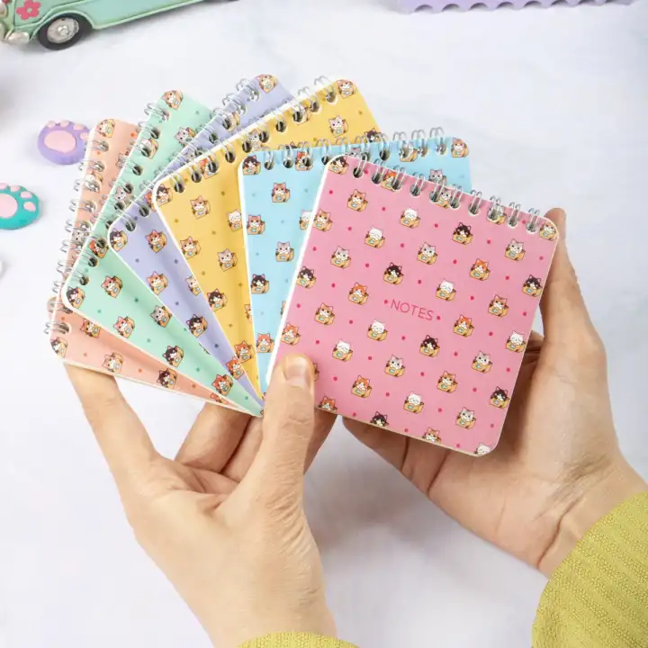 10x10 cm Spiralli Cep Defteri 6lı Set – Karton Kapak Mini Not Defteri – Meow Kedi