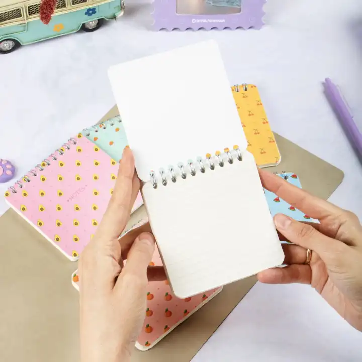 10x10 cm Spiralli Cep Defteri 6lı Set – Karton Kapak Mini Not Defteri – Meyve Desenli