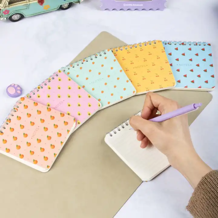 10x10 cm Spiralli Cep Defteri 6lı Set – Karton Kapak Mini Not Defteri – Meyve Desenli