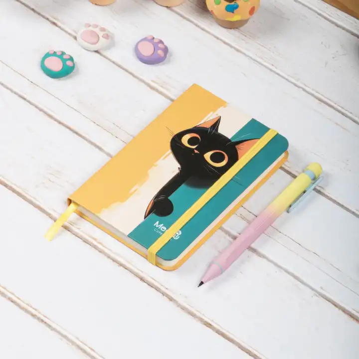 9x14 cm Sert Kapak Çizgili Not Defteri – Tarihsiz Okul Defteri – Meow Kedili 3