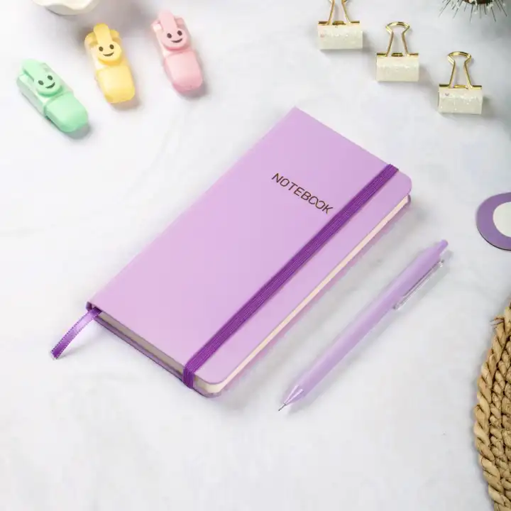 9x18 cm Sert Kapak Kareli Not Defteri – Tarihsiz Okul Defteri – Lila