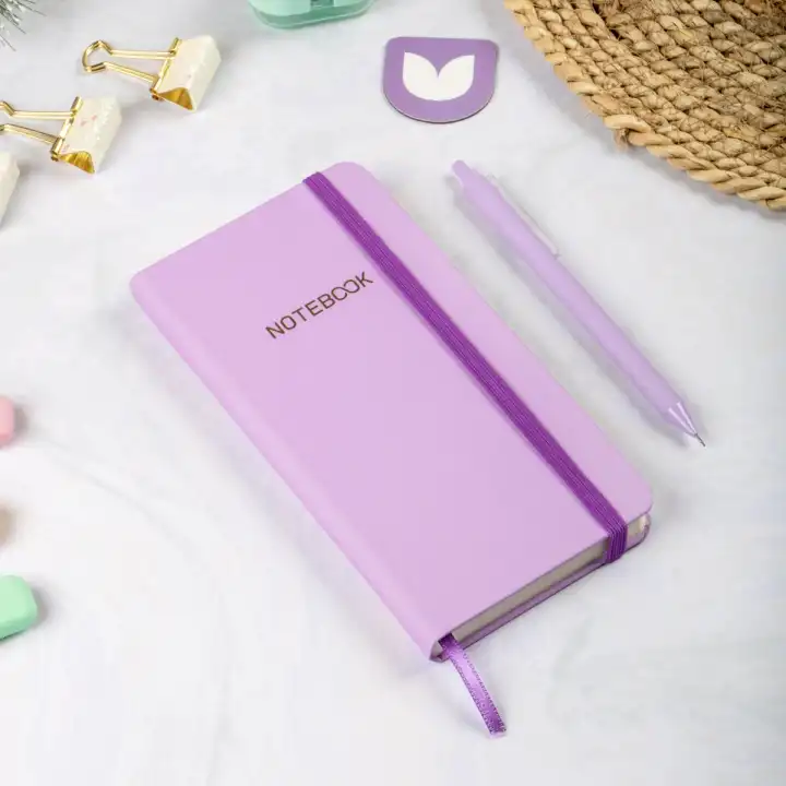 9x18 cm Sert Kapak Kareli Not Defteri – Tarihsiz Okul Defteri – Lila