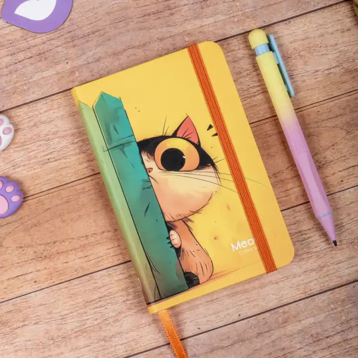 9x14 cm Sert Kapak Çizgili Not Defteri – Tarihsiz Okul Defteri – Meow Kedili 2