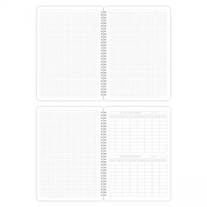 A4 Spiralli Kareli Okul Defteri 2’li Set – Karton Kapak, Ders Programlı – Mistik Serisi Baykuş ve Geyik