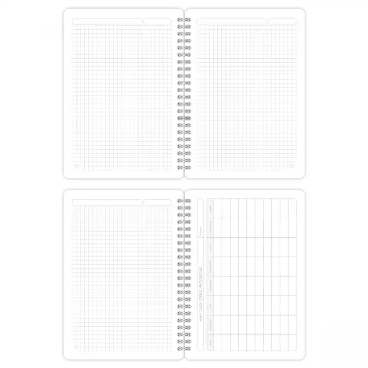 A5 Spiralli Kareli Okul Defteri 2’li Set – Karton Kapak, Ders Programlı – Galaksi 1