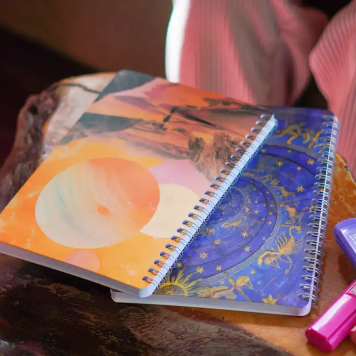 A5 Spiralli Kareli Okul Defteri 2’li Set – Karton Kapak, Ders Programlı – Galaksi 2