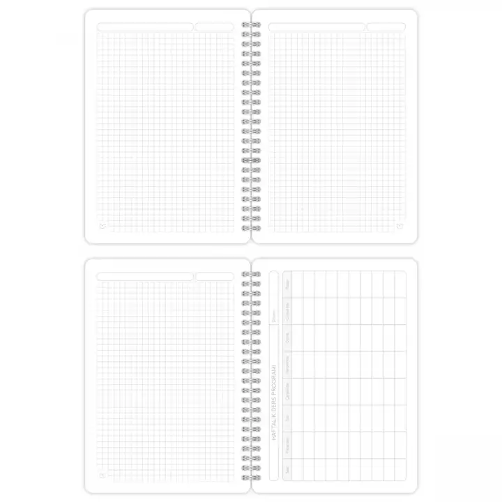 A5 Spiralli Kareli Okul Defteri 2’li Set – Karton Kapak, Ders Programlı – Leopar, Zebra