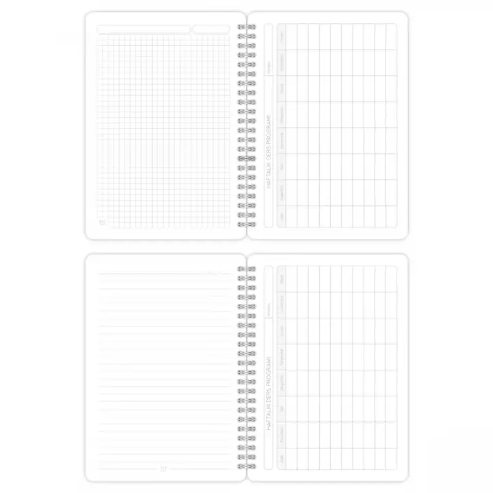 A5 Spiralli Kareli Okul Defteri 4’lü Set – Karton Kapak, Ders Programlı – Meow Kedi Serisi