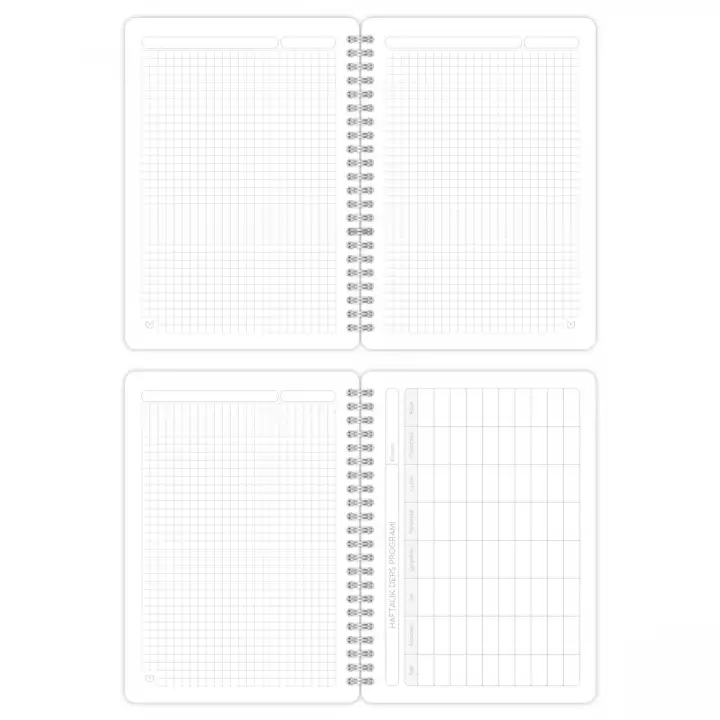 A5 Spiralli Kareli Okul Defteri 4’lü Set – Karton Kapak, Ders Programlı – Akademi Serisi