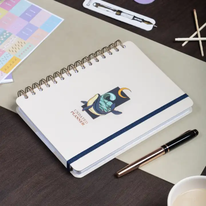 A5 Spiralli Süresiz Haftalık Planlayıcı – Kuşe Sert Kapak Ajanda – Krem Deniz