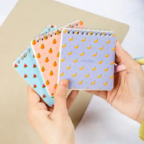 10x10 cm Spiralli Cep Defteri 3lü Set – Karton Kapak Mini Not Defteri – Meyve Desenli 2