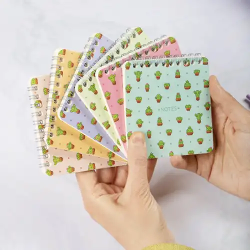 10x10 cm Spiralli Cep Defteri 6lı Set – Karton Kapak Mini Not Defteri – Kaktüs