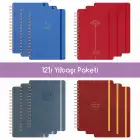 12li Akademik Ajanda Hediye Seti - 15x21 cm - Kumaş ve Vegan Deri