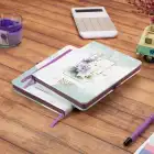 13,5x20 cm Sert Kapak Noktalı Not Okul Defteri - Mor Çiçekli