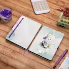 13,5x20 cm Sert Kapak Noktalı Not Okul Defteri - Mor Çiçekli