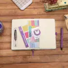 13,5x20 cm Sert Kapak Noktalı Not Okul Defteri - Mor Çiçekli