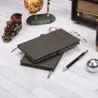 13x21 cm Deri Sert Kapak Noktalı Not Okul Defteri - Füme