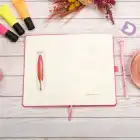 13x21 cm Deri Sert Kapak Noktalı Not Okul Defteri - Pembe