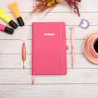 13x21 cm Deri Sert Kapak Noktalı Not Okul Defteri - Pembe