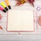 13x21 cm Deri Sert Kapak Noktalı Not Okul Defteri - Pembe