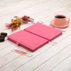 13x21 cm Deri Sert Kapak Noktalı Not Okul Defteri - Pembe