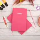 13x21 cm Deri Sert Kapak Noktalı Not Okul Defteri - Pembe