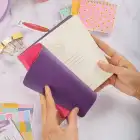 16,5x16,5 cm Yumuşak Vegan Deri Kapak Noktalı Not Okul Defteri - Pembe