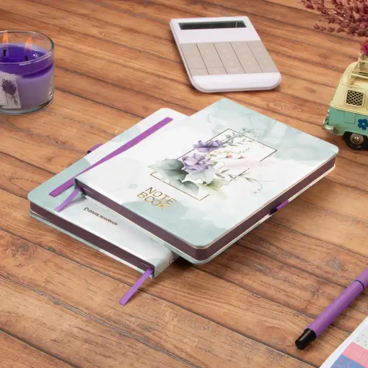 13,5x20 cm Mor Çiçekli Sert Kapak Noktalı Tarihsiz Dikişli Not Okul Defteri