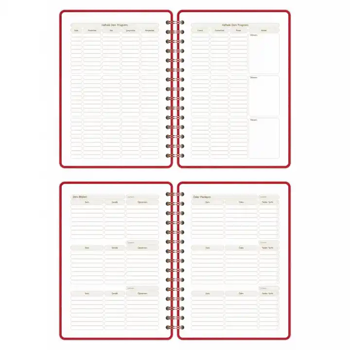 2025-2026 A5 Akademik Ajanda Spiralli Kumaş Kapak 16 Aylık - Kırmızı