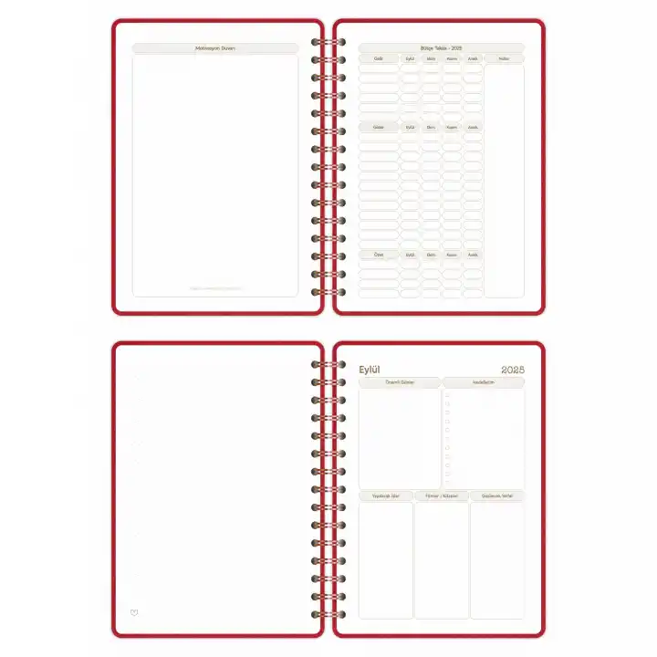 2025-2026 A5 Akademik Ajanda Spiralli Kumaş Kapak 16 Aylık - Kırmızı